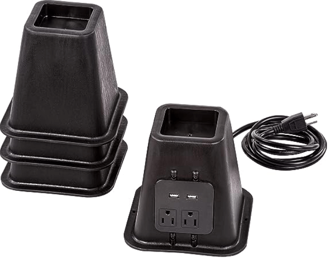 Honey-Can-Do 5.5-Inch Set-of-4 Bed Risers or Furniture Risers with Power Outlets & USB Ports
